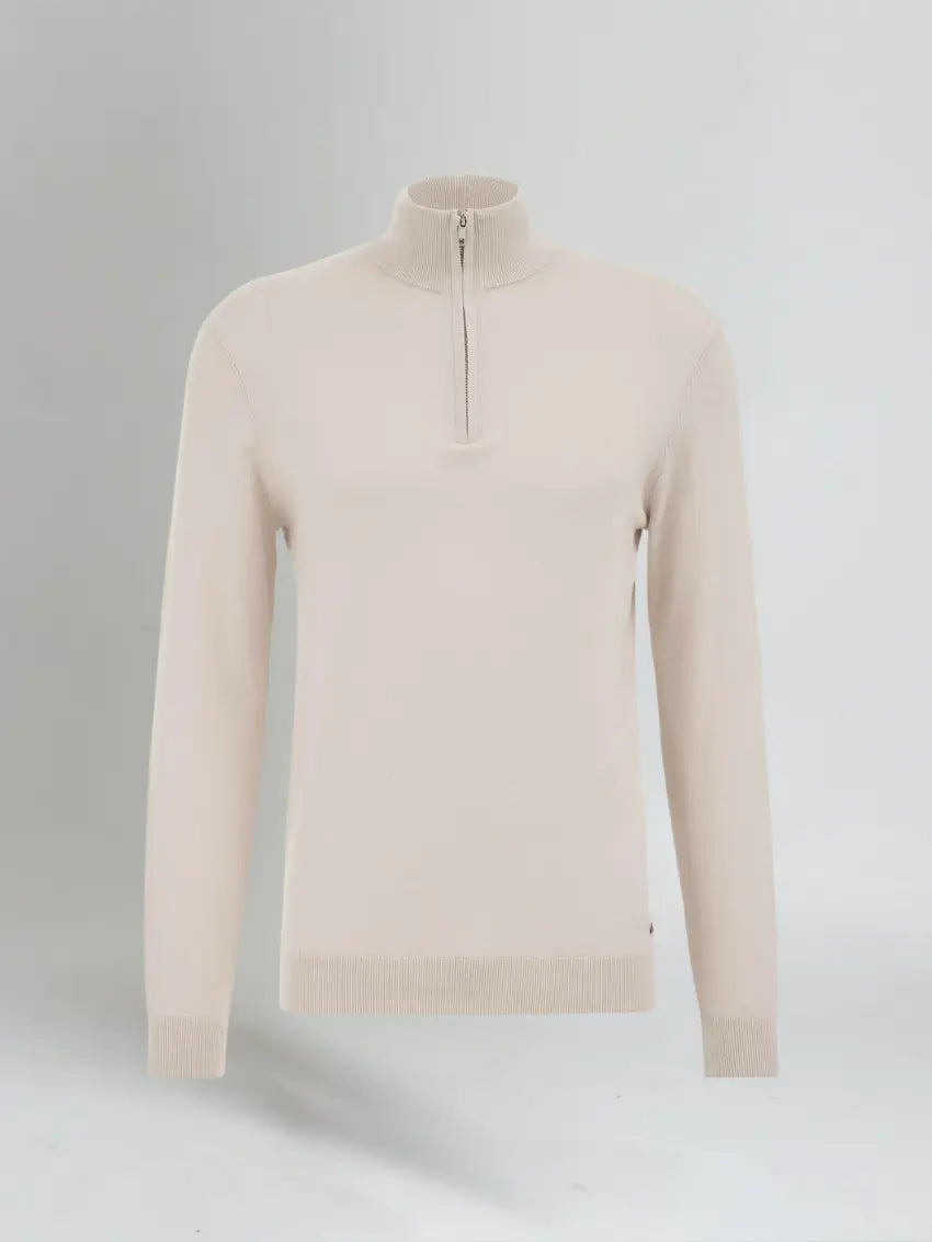 Beige sweater med halv lynlås