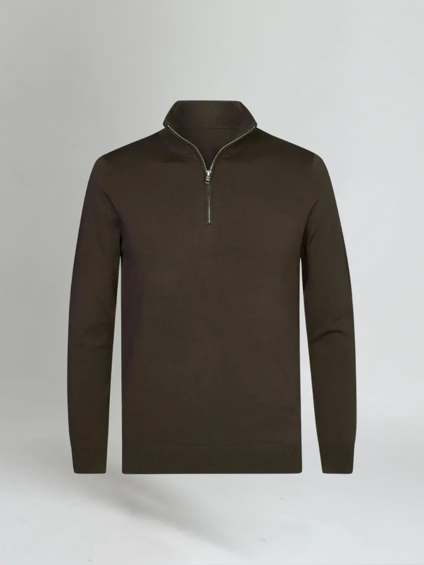 Brun sweater med halv lynlås