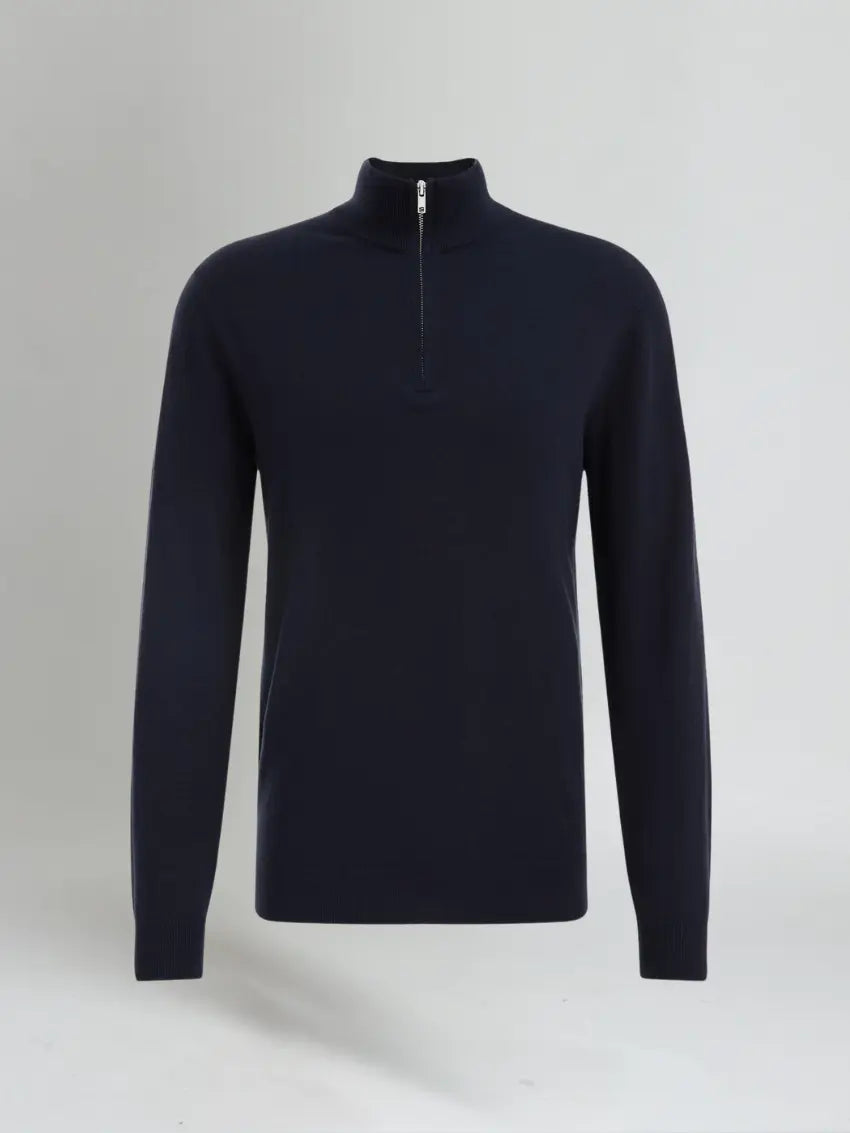 Marineblå sweater med halv lynlås