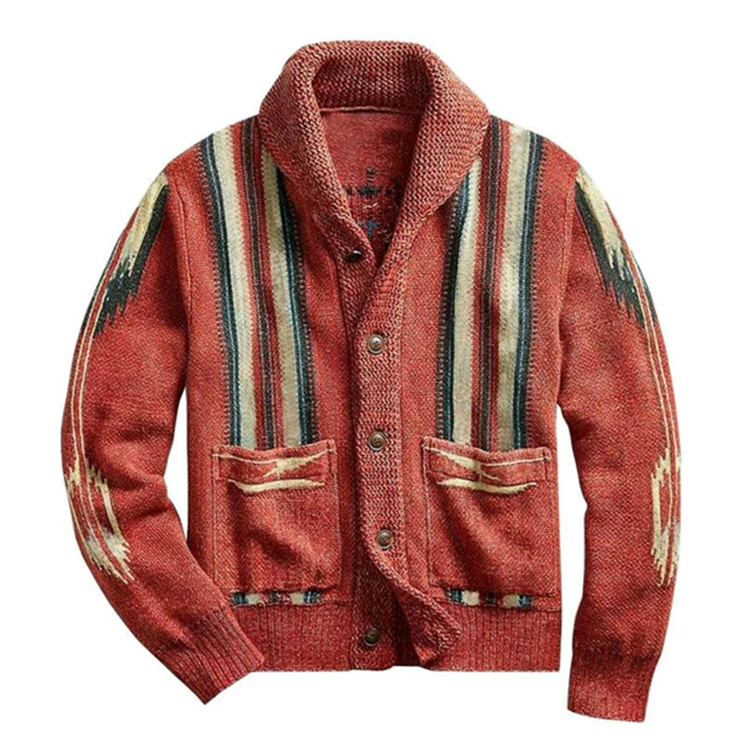 Vintage jacquardstrikket cardigan til mænd