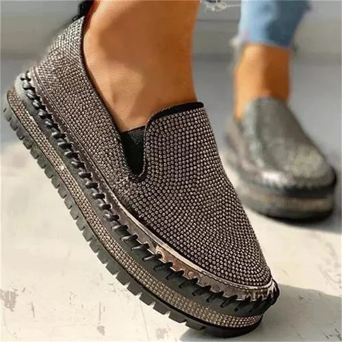 Flade glitter-sneakers til kvinder