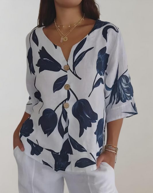 Bluse med tulipanprint til kvinder