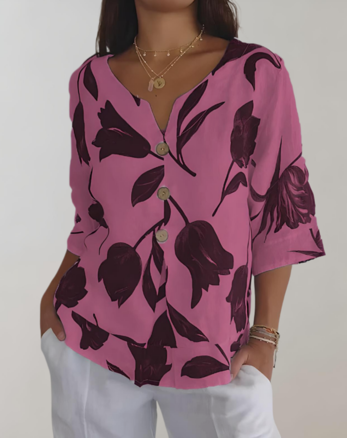Bluse med tulipanprint til kvinder