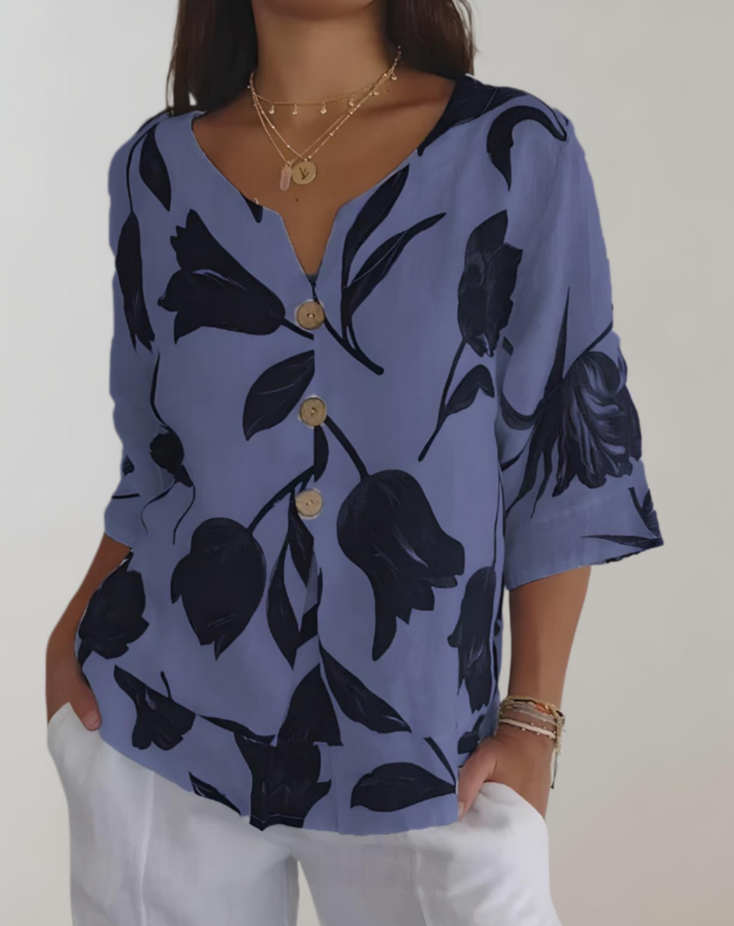 Bluse med tulipanprint til kvinder