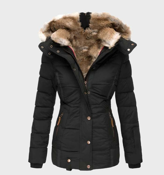 Tyk og varm slim fit vinterjakke med hætte til kvinder