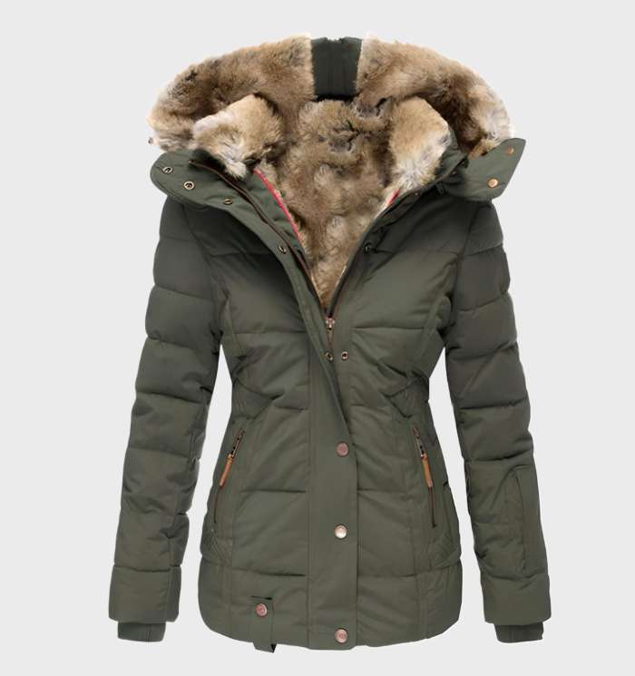 Tyk og varm slim fit vinterjakke med hætte til kvinder