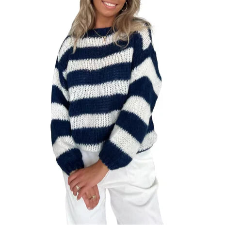 Stribet efterårstrøje til kvinder