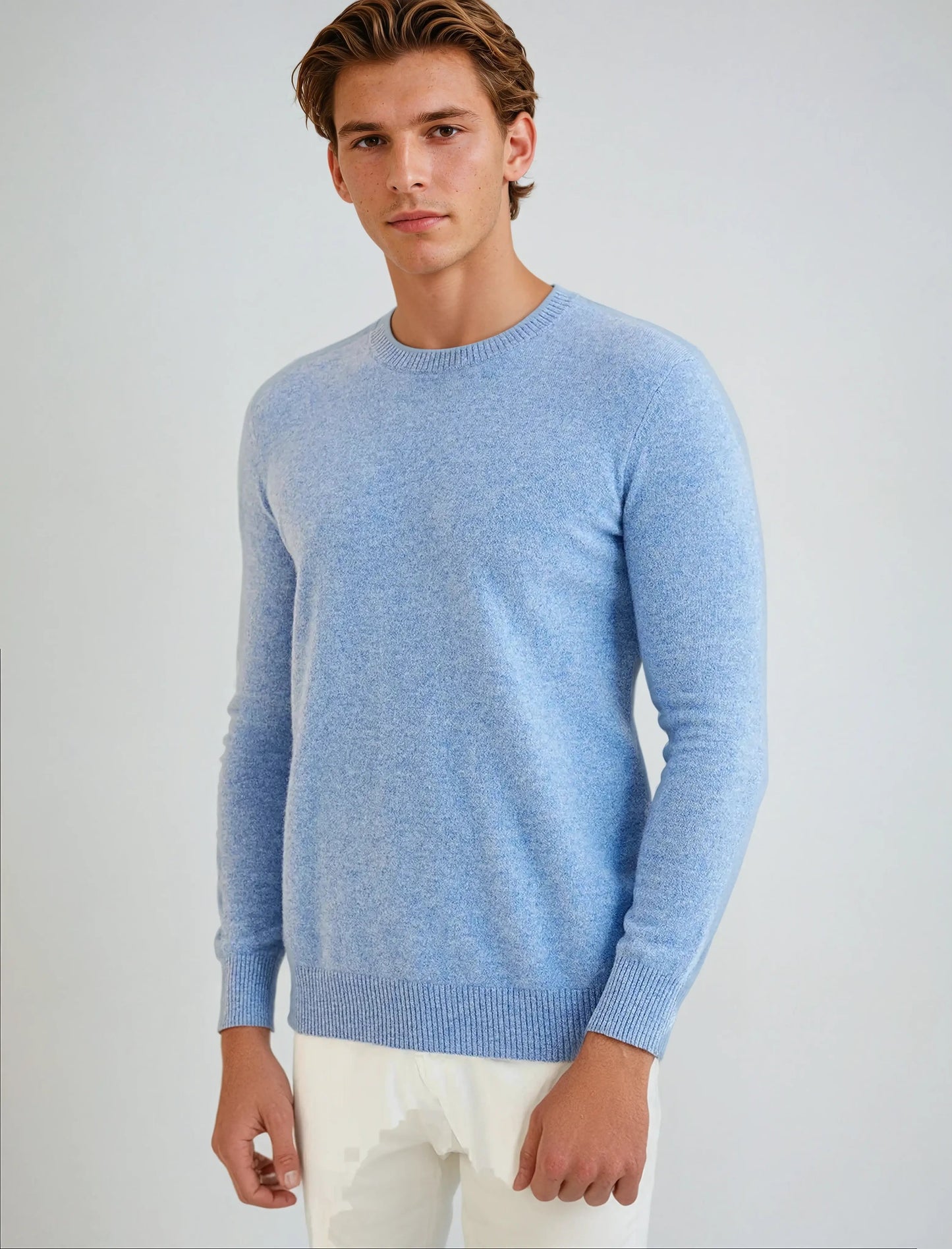 Lyseblå signatur-sweater i kashmir