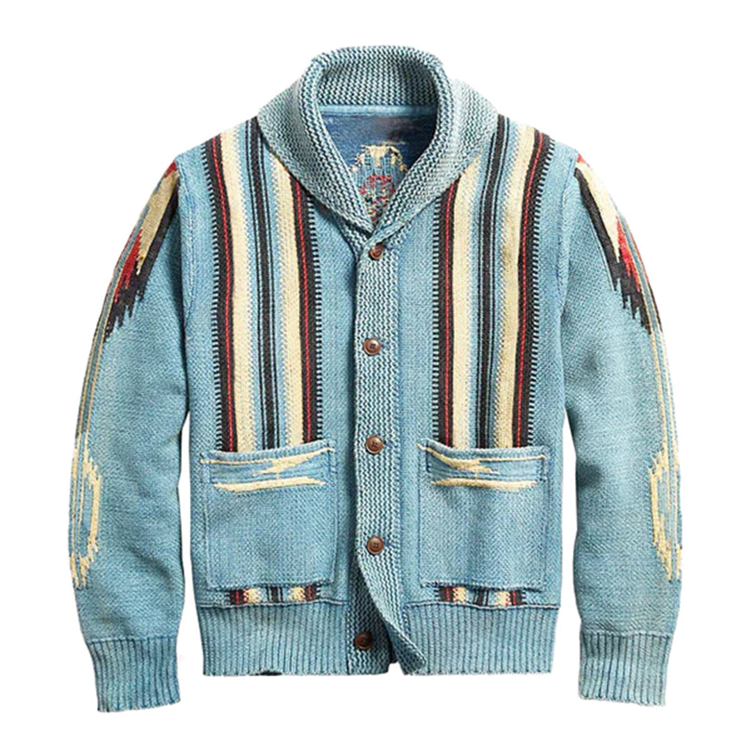 Vintage jacquardstrikket cardigan til mænd