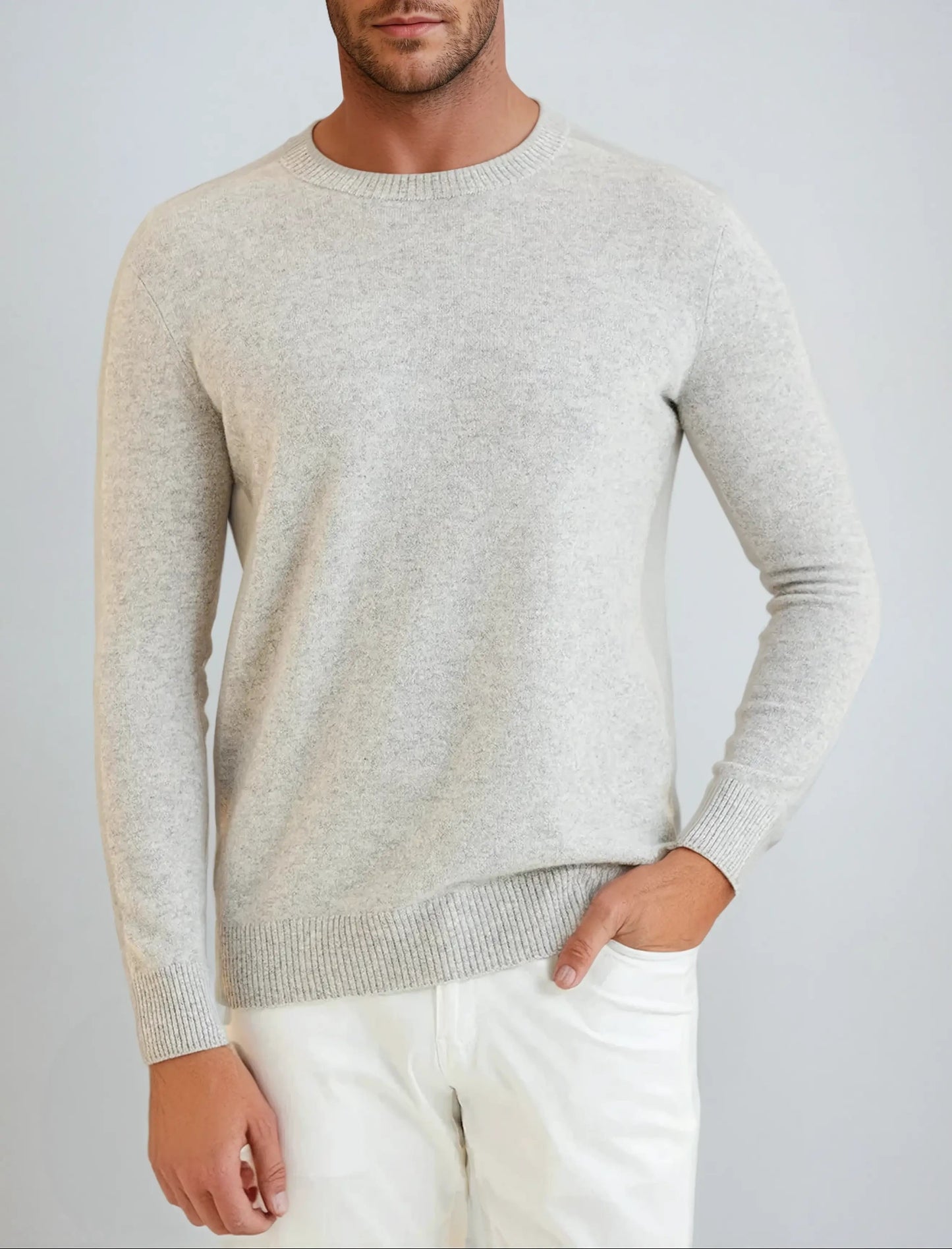 Lysegrå signatur-sweater i kashmir
