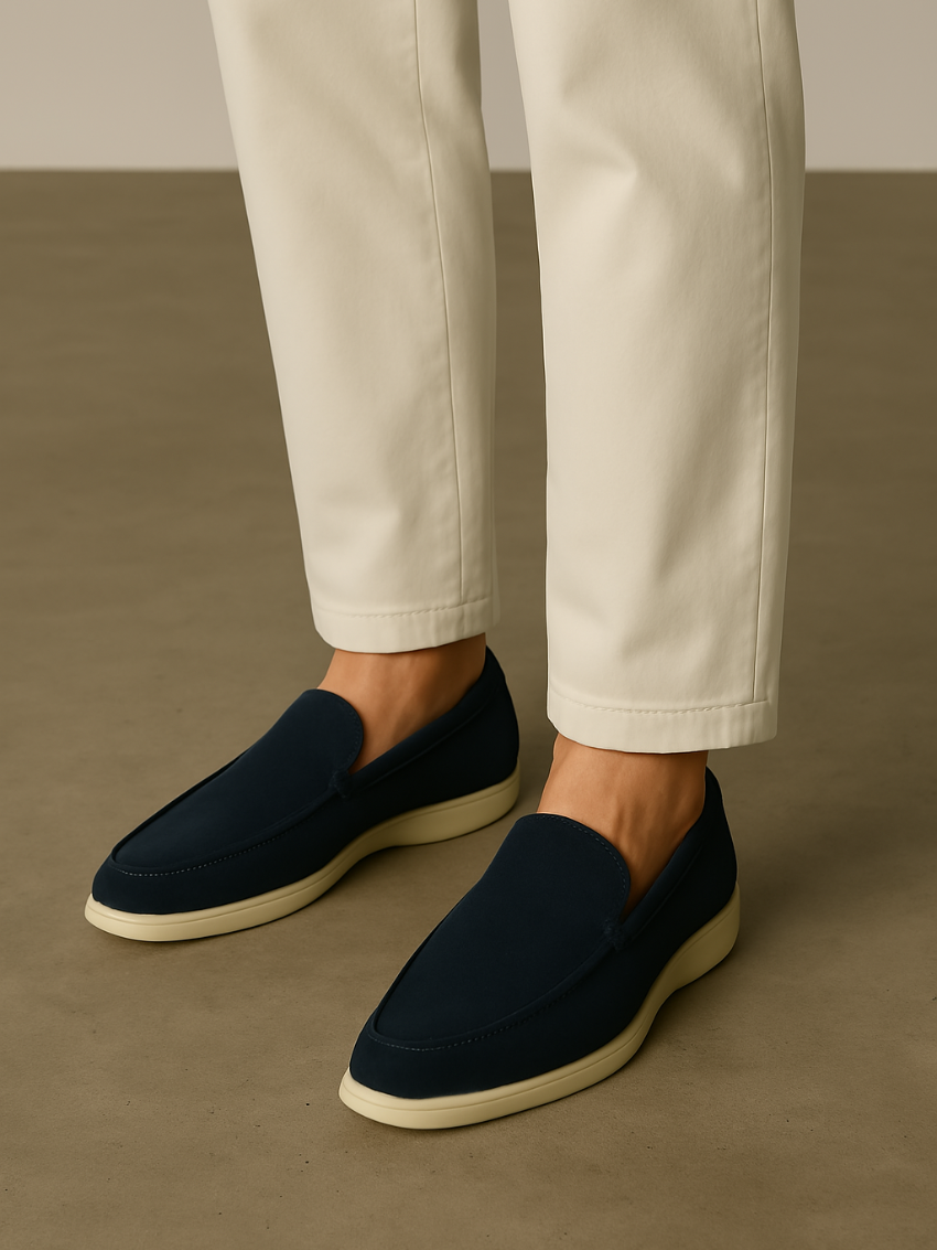 Raffinerede Marineblå loafers i ruskind