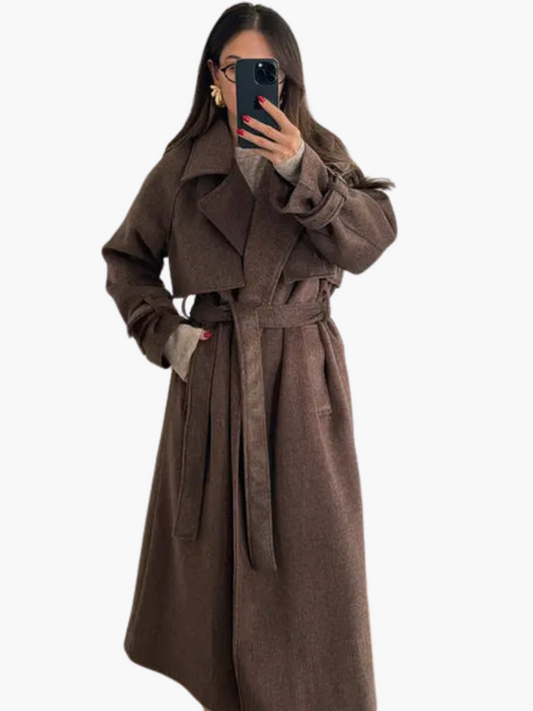 Elegant lang brun trenchcoat