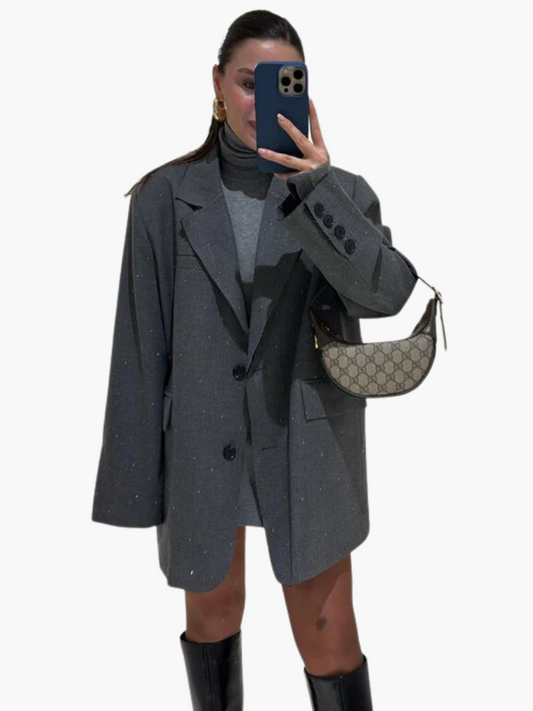 Oversized grå blazer med rhinsten