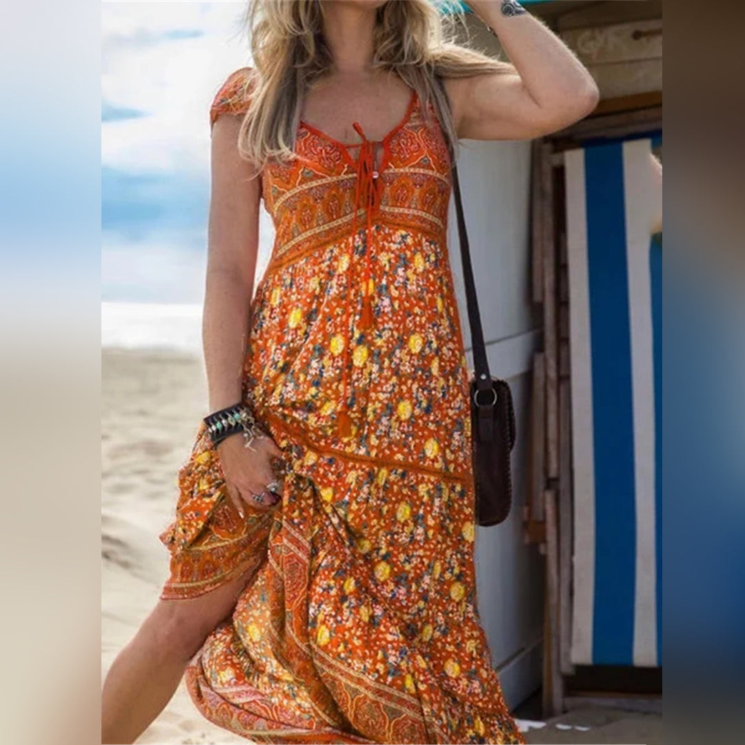 Blomstret boho-solkjole
