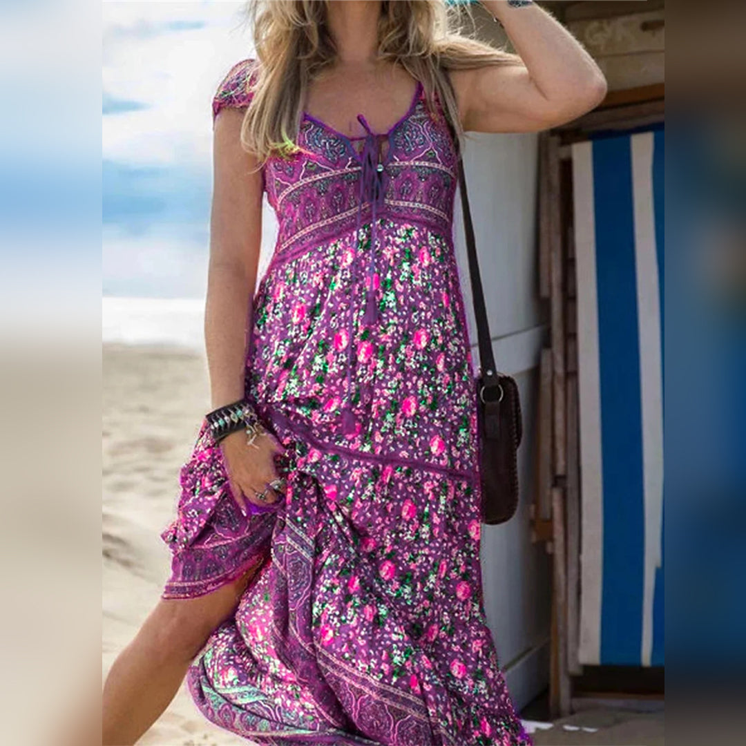 Blomstret boho-solkjole
