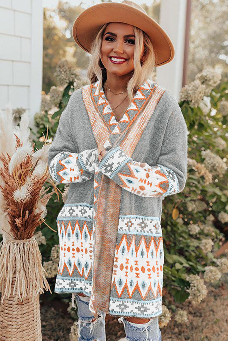 Boho Vintage Strikket Sweater Cardigan