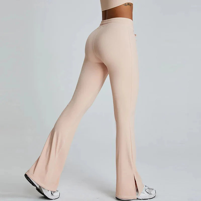 Beige, udslåede yogabukser til kvinder