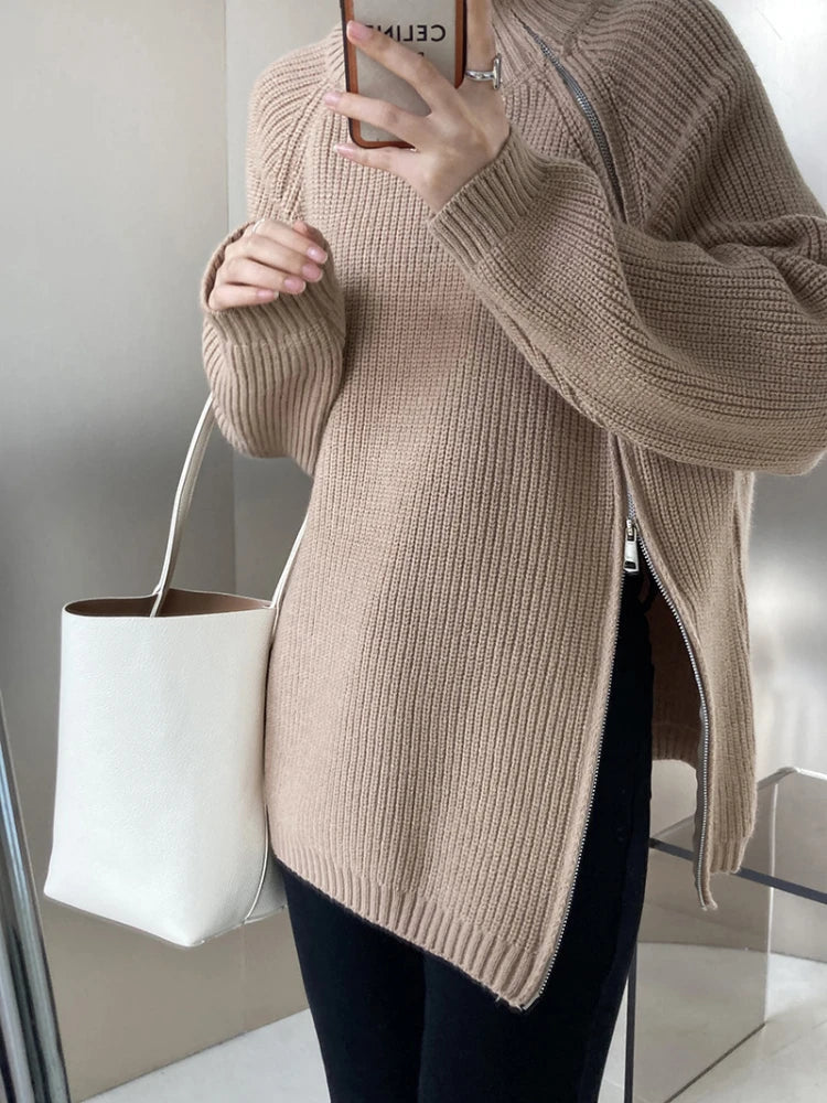 Pullover-cardigan med lynlås til kvinder