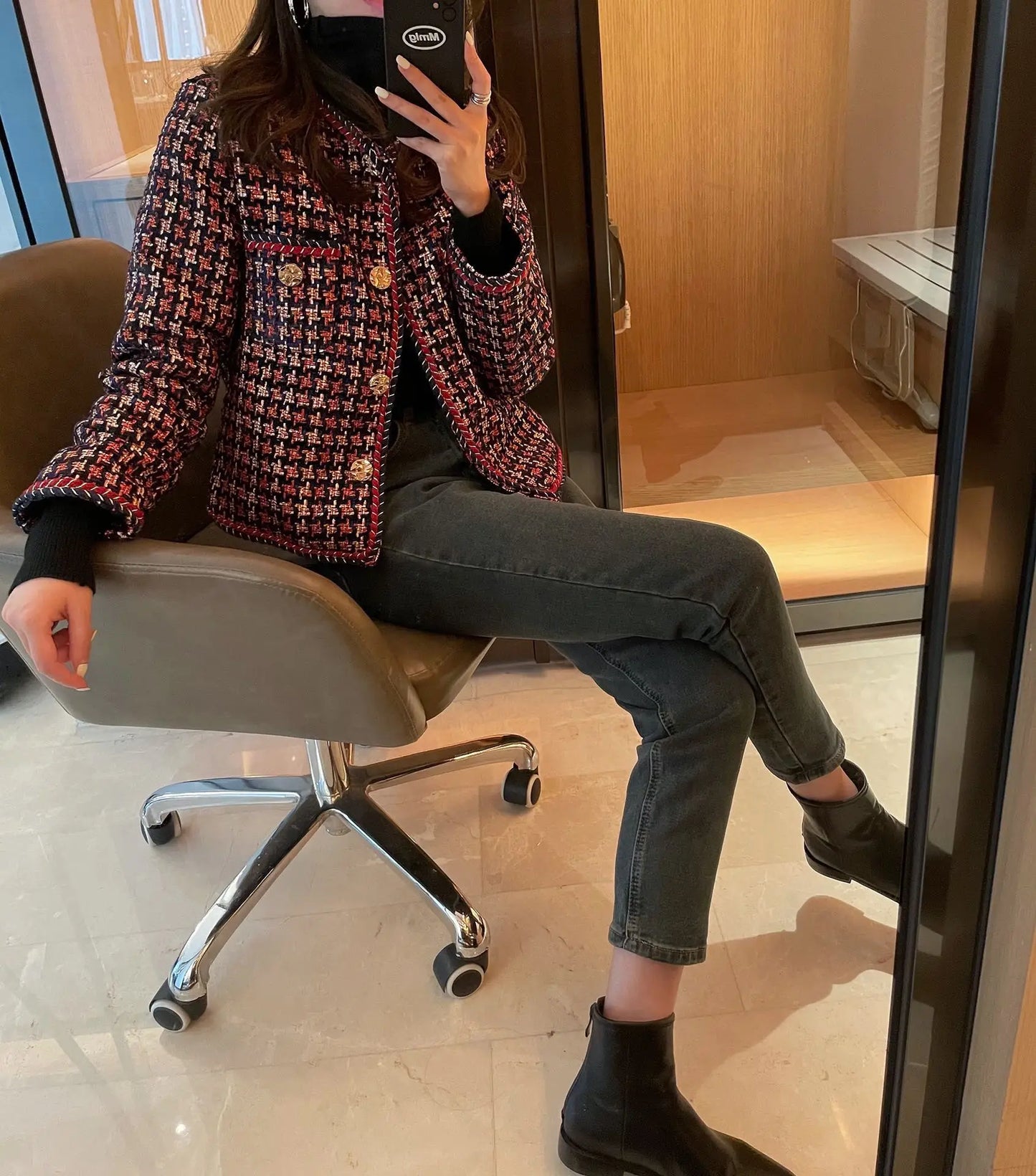 Vævet ternet blazer til kvinder