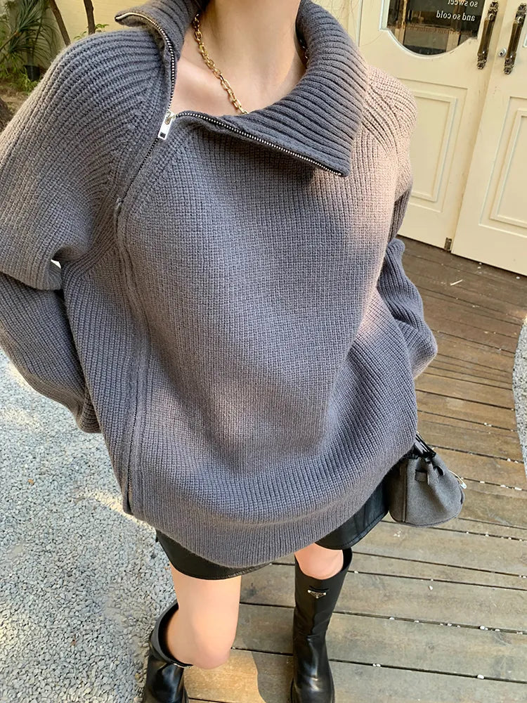 Pullover-cardigan med lynlås til kvinder