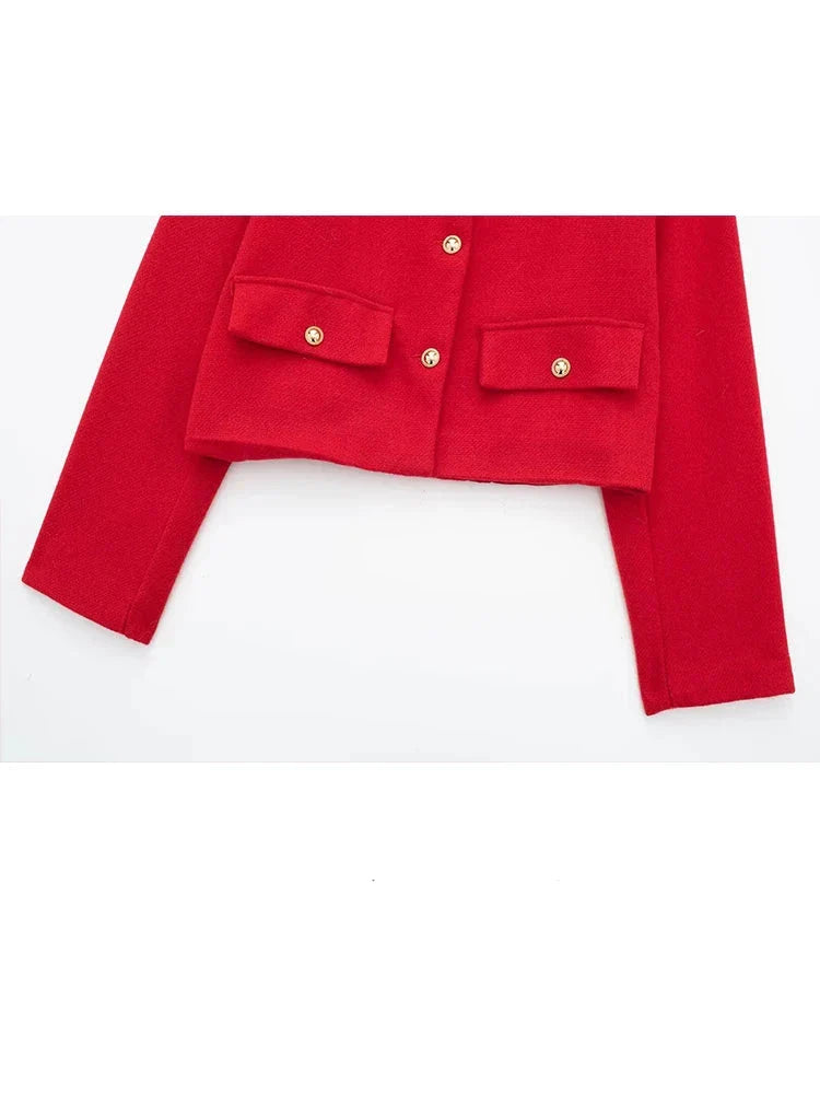 Trendy kort blazer med knapper til kvinder