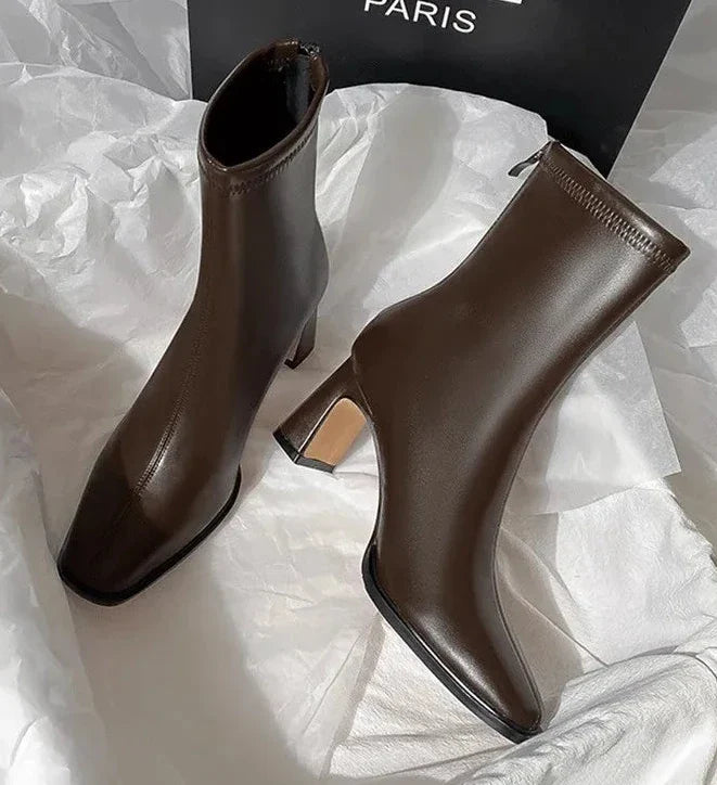 Boots Moderne læderstøvler med høj hæl til kvinder