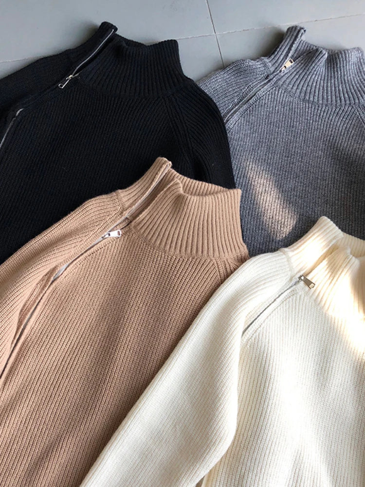 Pullover-cardigan med lynlås til kvinder