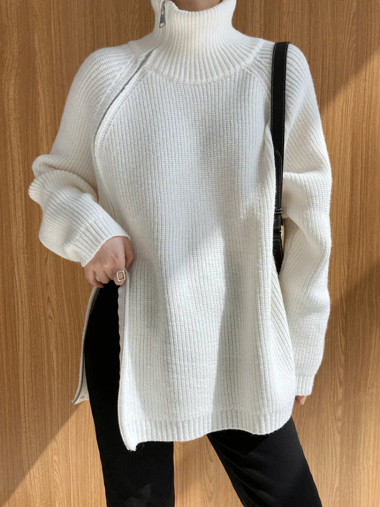 Pullover-cardigan med lynlås til kvinder