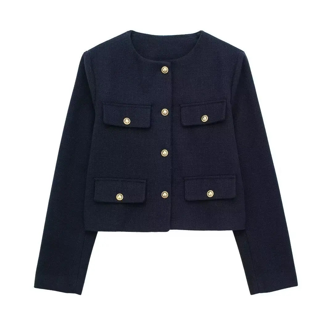 Trendy kort blazer med knapper til kvinder
