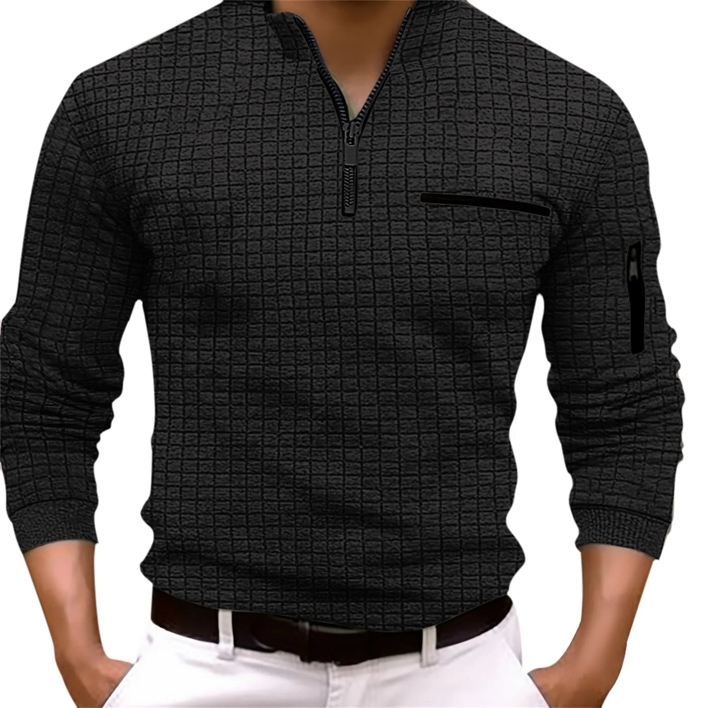 Langærmet poloshirt med lynlås til mænd