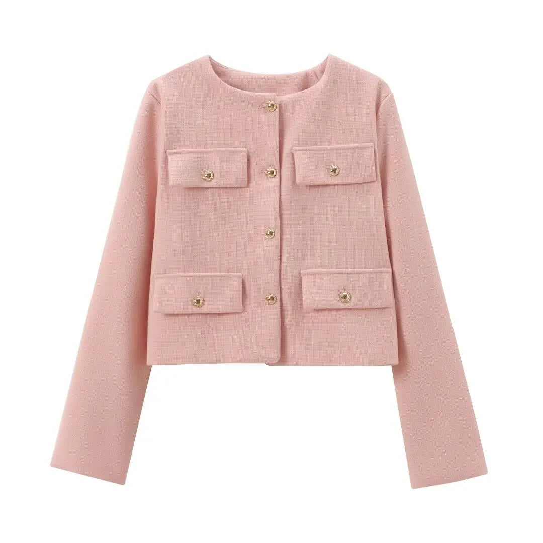 Trendy kort blazer med knapper til kvinder