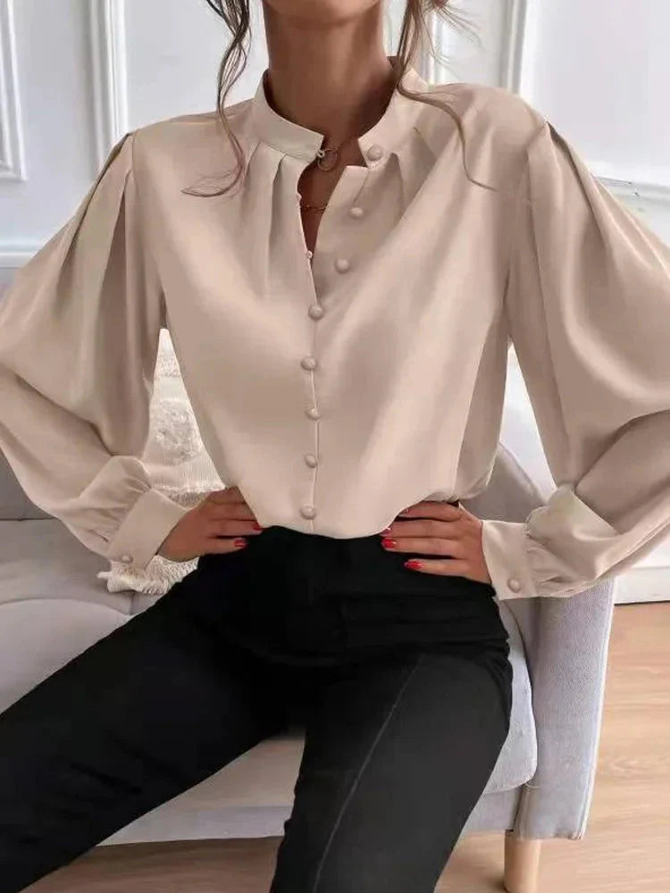 Casual efterårsbluse med knapper til kvinder