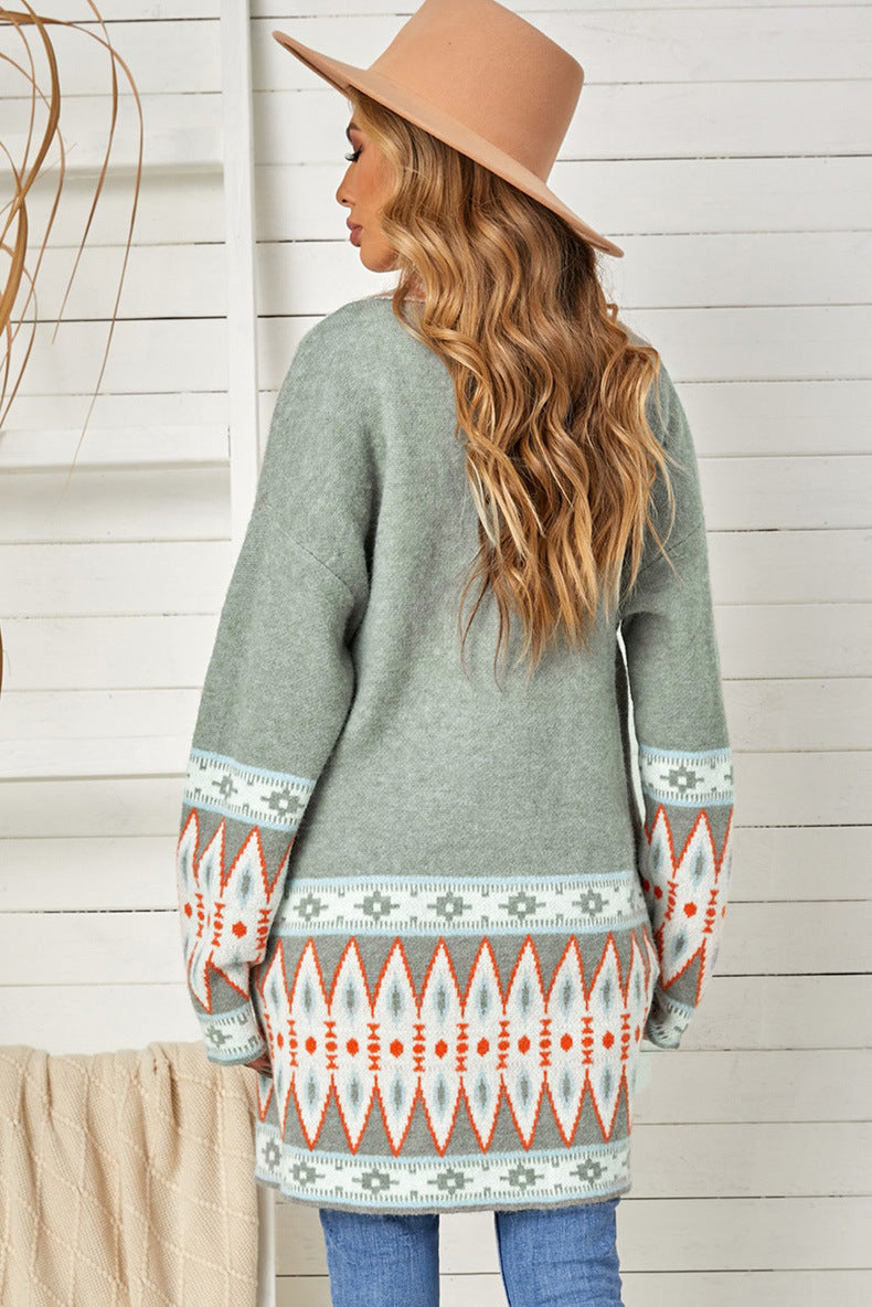 Boho Vintage Strikket Sweater Cardigan