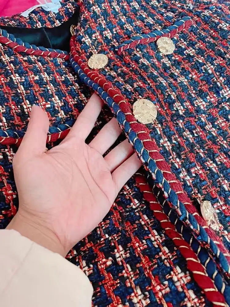Vævet ternet blazer til kvinder