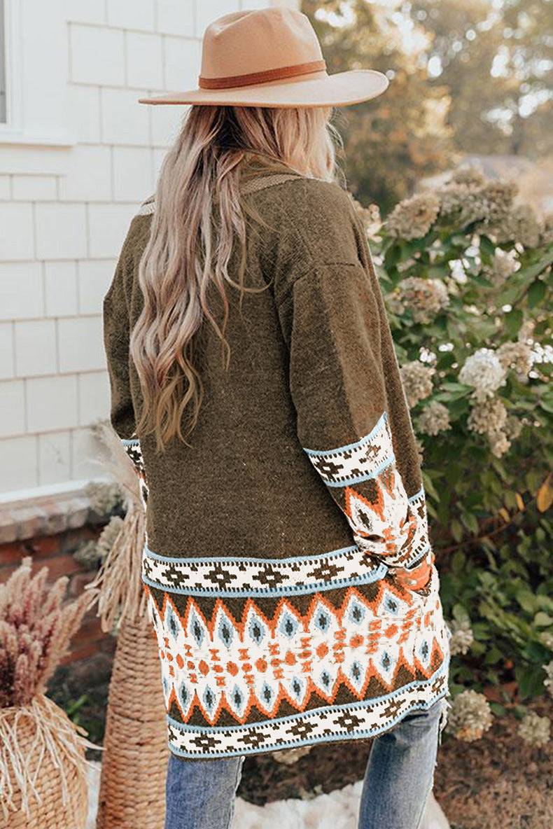 Boho Vintage Strikket Sweater Cardigan