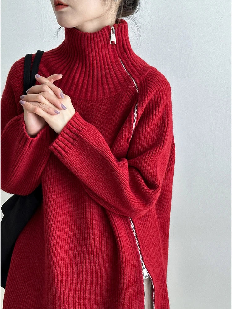 Pullover-cardigan med lynlås til kvinder