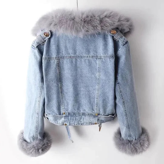 Rævepels denimjakke