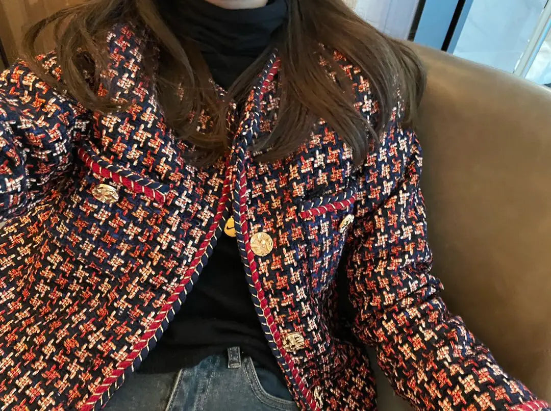 Vævet ternet blazer til kvinder