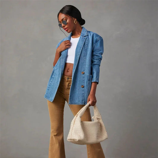 Denim cardigan med store lommer til kvinder