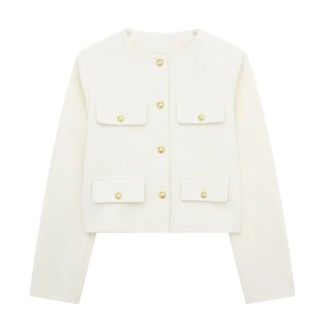 Trendy kort blazer med knapper til kvinder