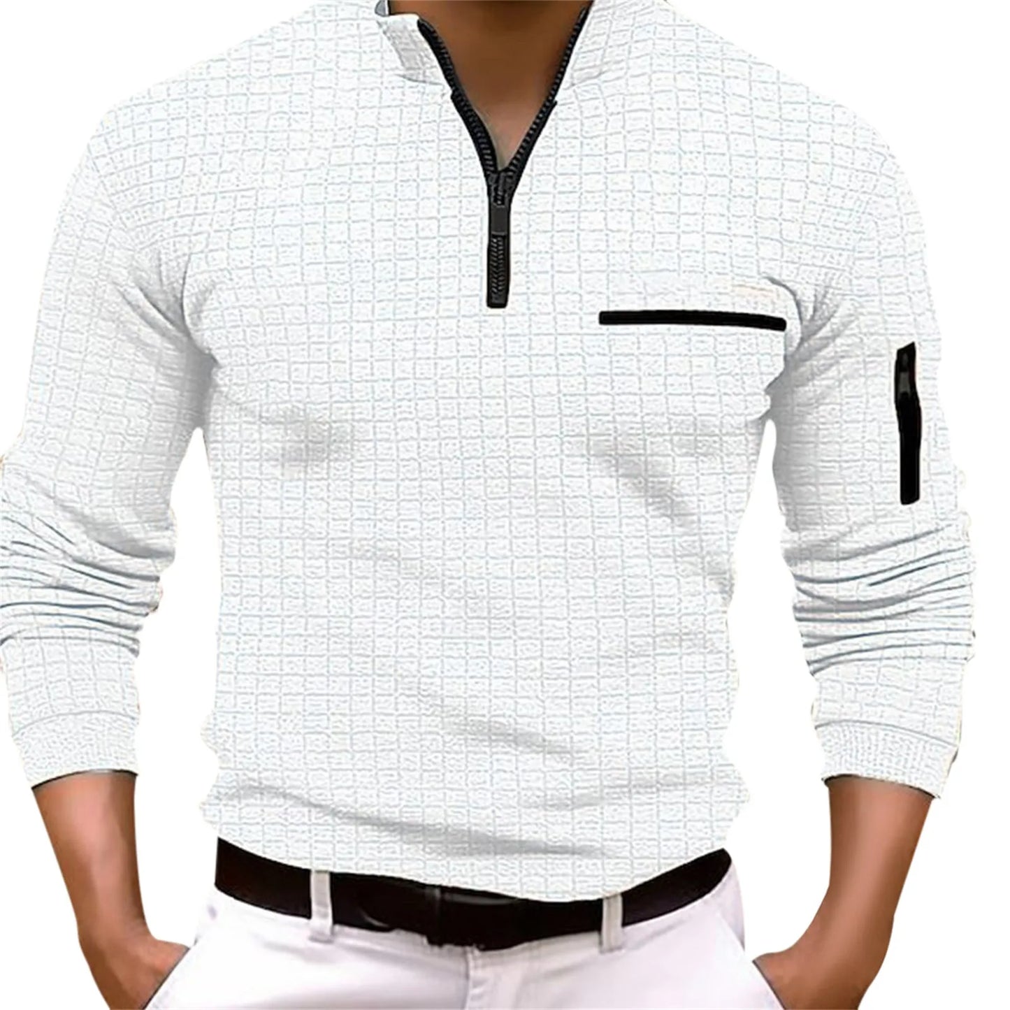 Langærmet poloshirt med lynlås til mænd