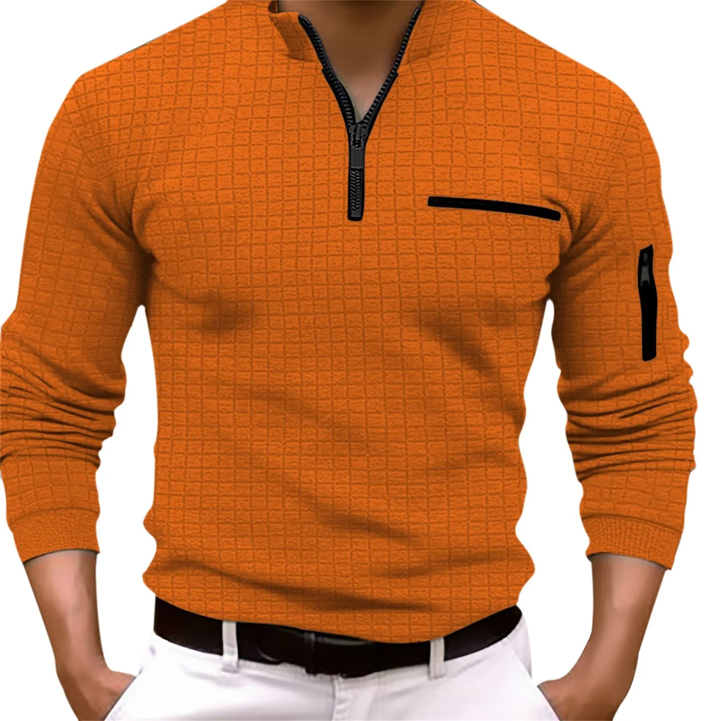 Langærmet poloshirt med lynlås til mænd