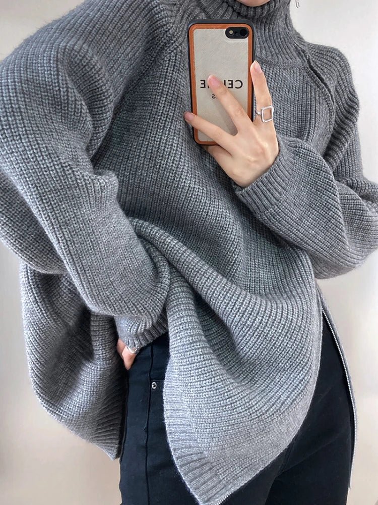 Pullover-cardigan med lynlås til kvinder
