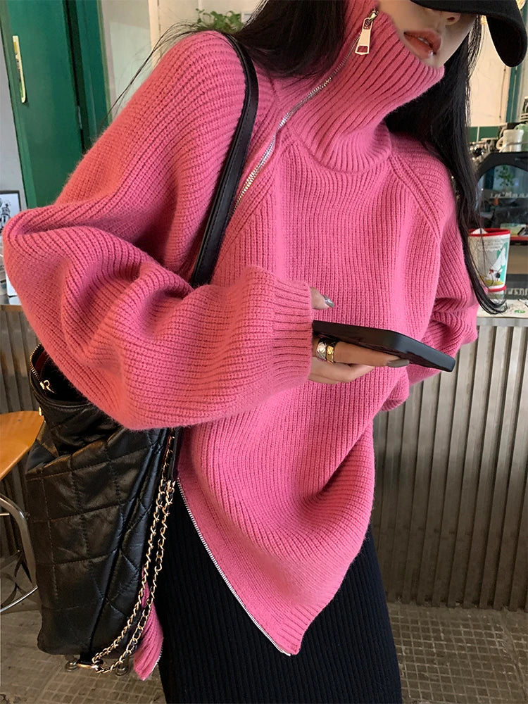 Pullover-cardigan med lynlås til kvinder