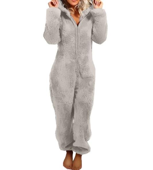 Fleece-sød jumpsuit med hætte