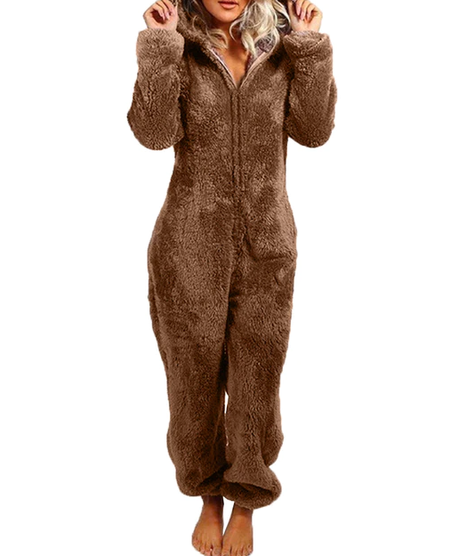Fleece-sød jumpsuit med hætte