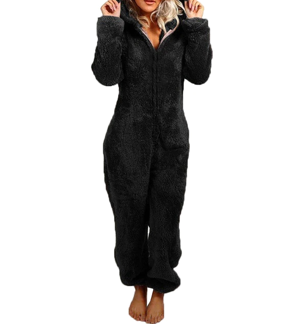 Fleece-sød jumpsuit med hætte