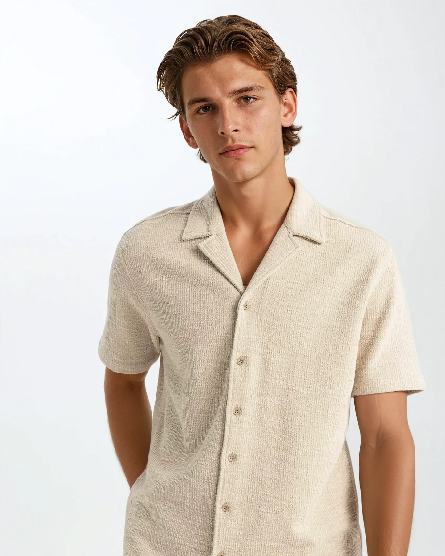 Waffle beige herre-polo