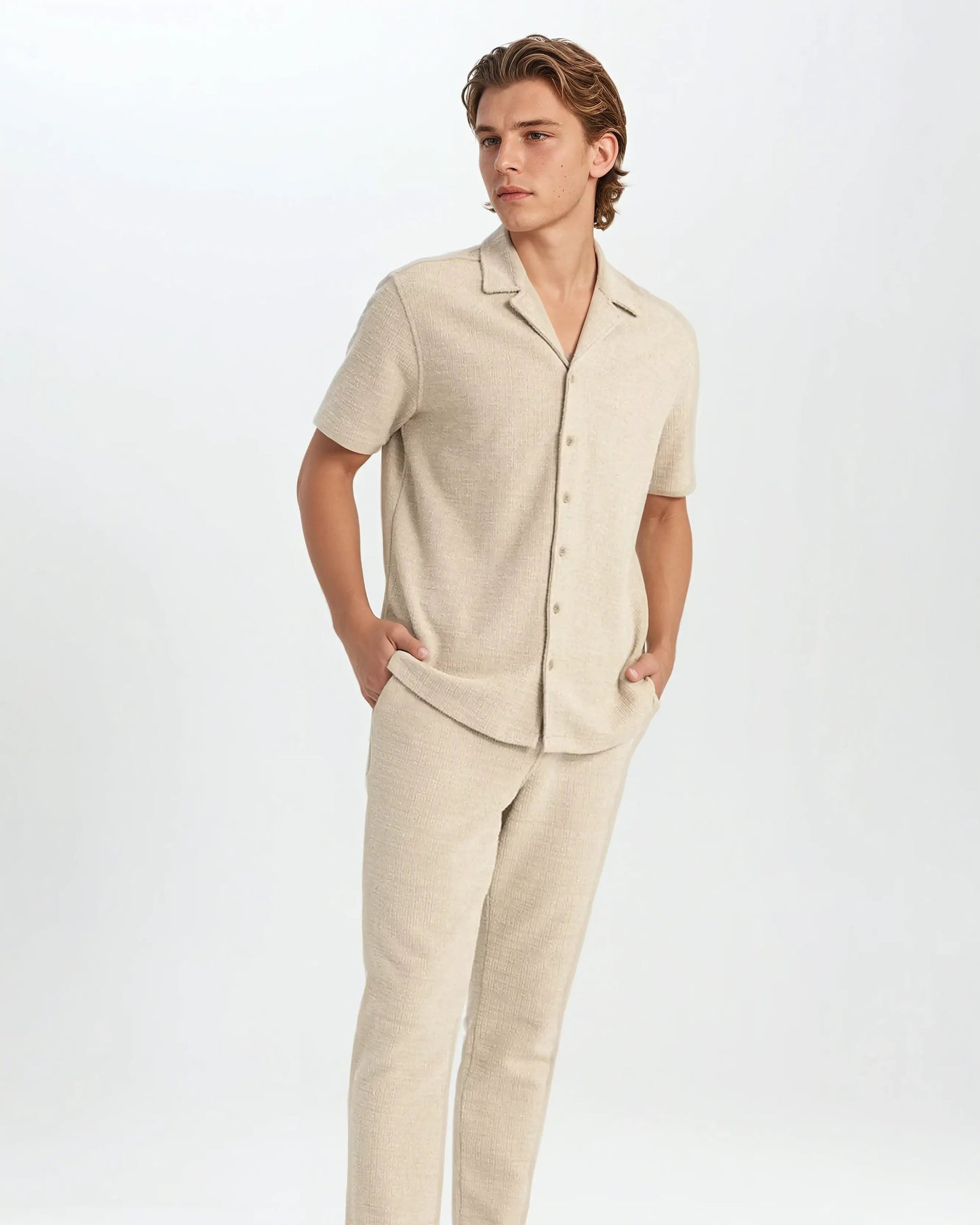 Waffle beige herre-polo