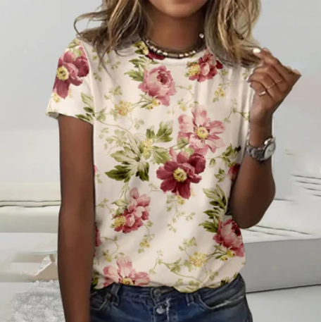 Hvid blomstret bluse til kvinder